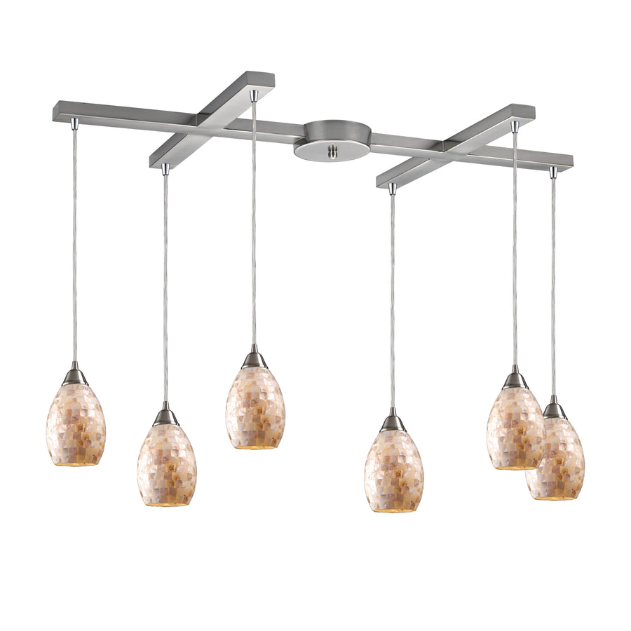 Capri 33' 6 Light Mini Pendant in Satin Nickel