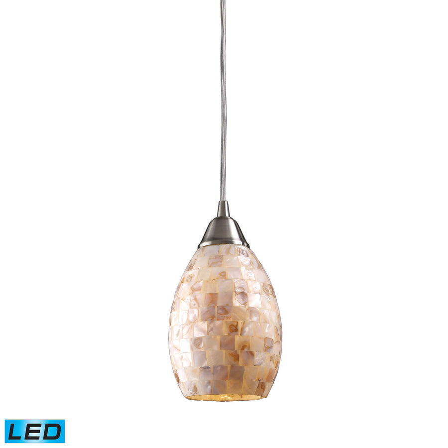Capri 5' 1 Light LED Mini Pendant in Capiz Shell Shade & Satin Nickel