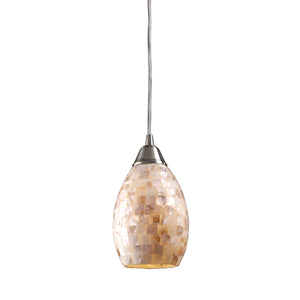 Capri 5' 1 Light Mini Pendant in Capiz Shell Cylinder Shade & Satin Nickel