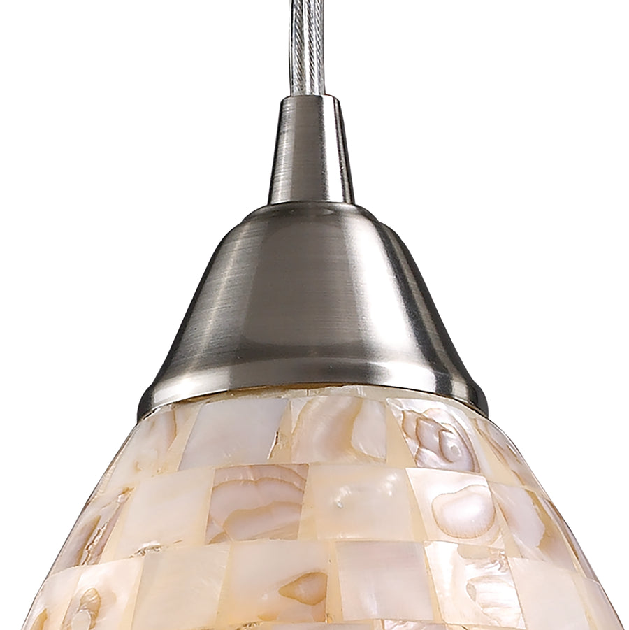 Capri 5' 1 Light Mini Pendant in Capiz Shell Cylinder Shade & Satin Nickel