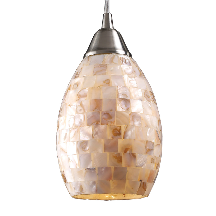 Capri 5' 1 Light Mini Pendant in Capiz Shell Cylinder Shade & Satin Nickel