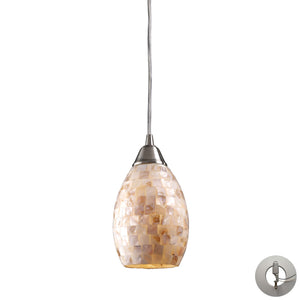 Capri 5' 1 Light Mini Pendant in Capiz Shell Shade & Satin Nickel with Adapter Kit