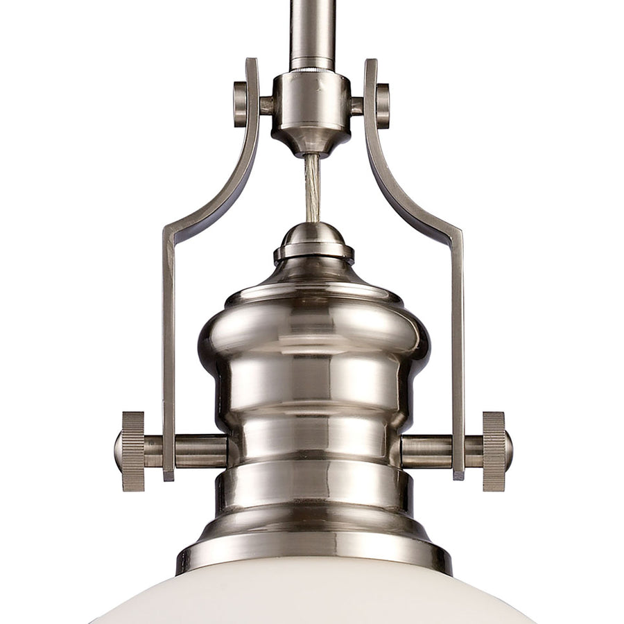 Chadwick 13' 1 Light Pendant in White Glass & Satin Nickel