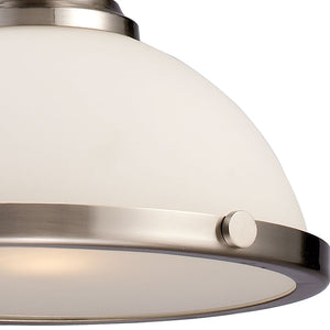 Chadwick 13' 1 Light Pendant in White Glass & Satin Nickel