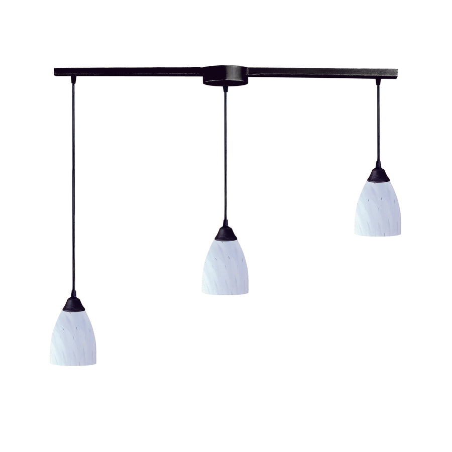 Classico 36' 3 Light Mini Pendant in Simple White Glass & Dark Rust