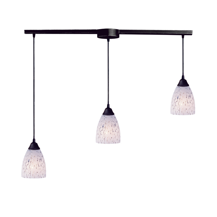 Classico 36' 3 Light Mini Pendant in Snow White Glass & Dark Rust
