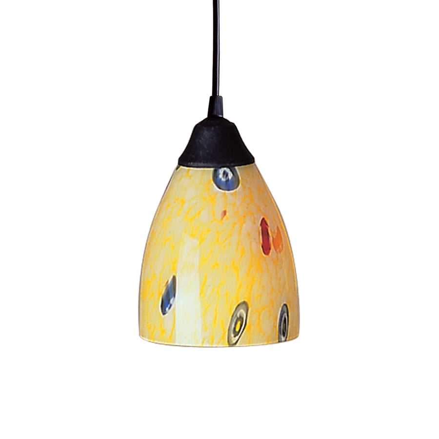 Classico 5' 1 Light Mini Pendant in Yellow Blaze Glass & Dark Rust