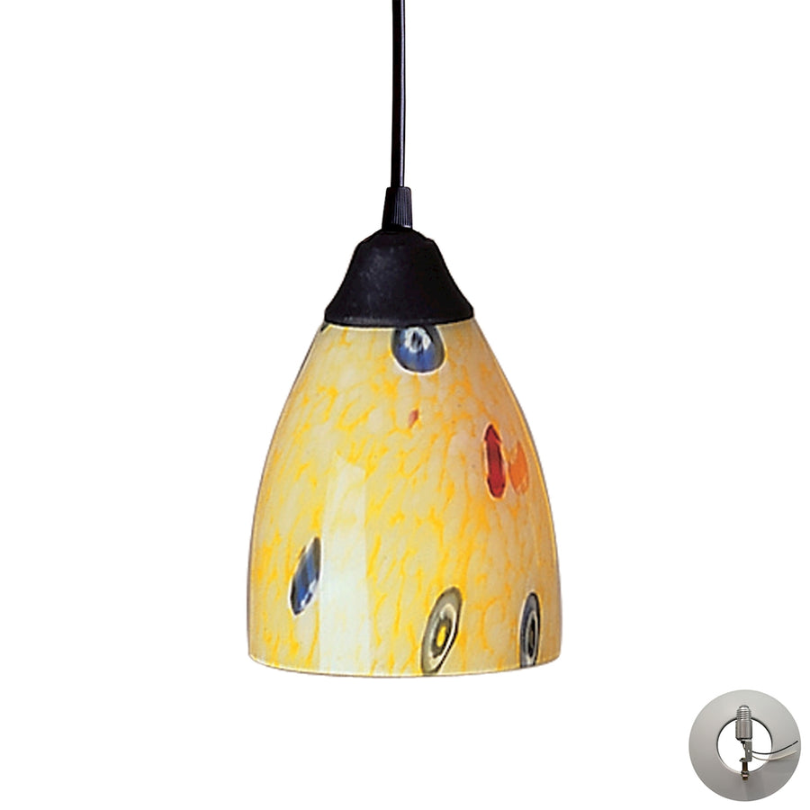 Classico 5' 1 Light Mini Pendant in Yellow Blaze Glass & Dark Rust with Adapter Kit