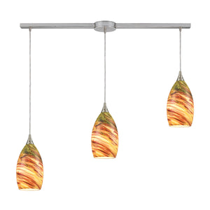 Collanino 38' 3 Light Mini Pendant in Lava Swirl Blown Glass & Satin Nickel