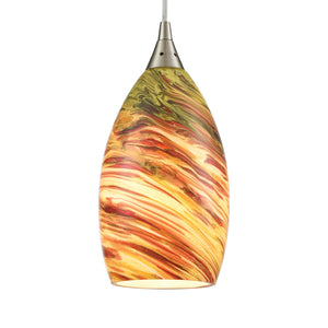Collanino 5' 1 Light Mini Pendant in Lava Swirl Blown Glass & Satin Nickel