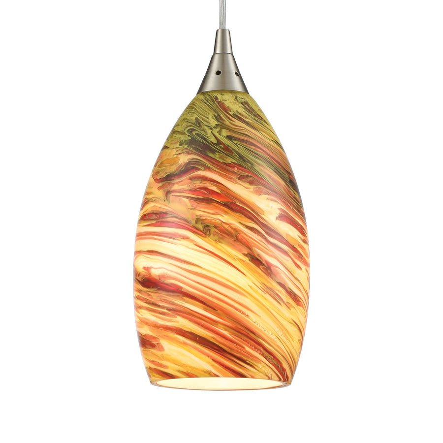 Collanino 5' 1 Light Mini Pendant in Lava Swirl Blown Glass & Satin Nickel