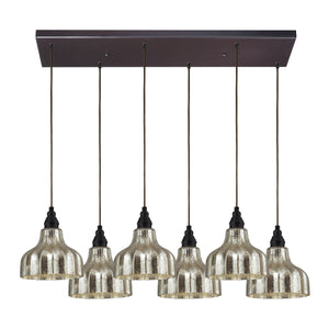 Danica 30' 6 Light Mini Pendant in Silver Mercury Glass & Oiled Bronze