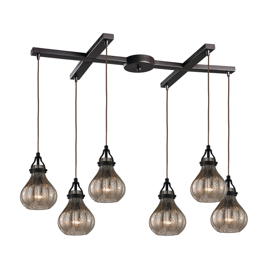 Danica 33' 6 Light Scalloped Mini Pendant in Oil Rubbed Bronze