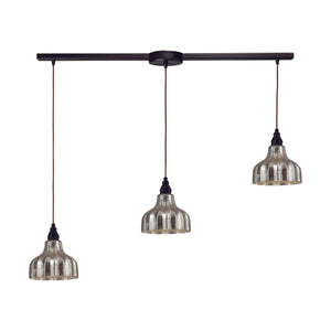 Danica 36' 3 Light Mini Pendant in Silver Mercury Glass & Oiled Bronze