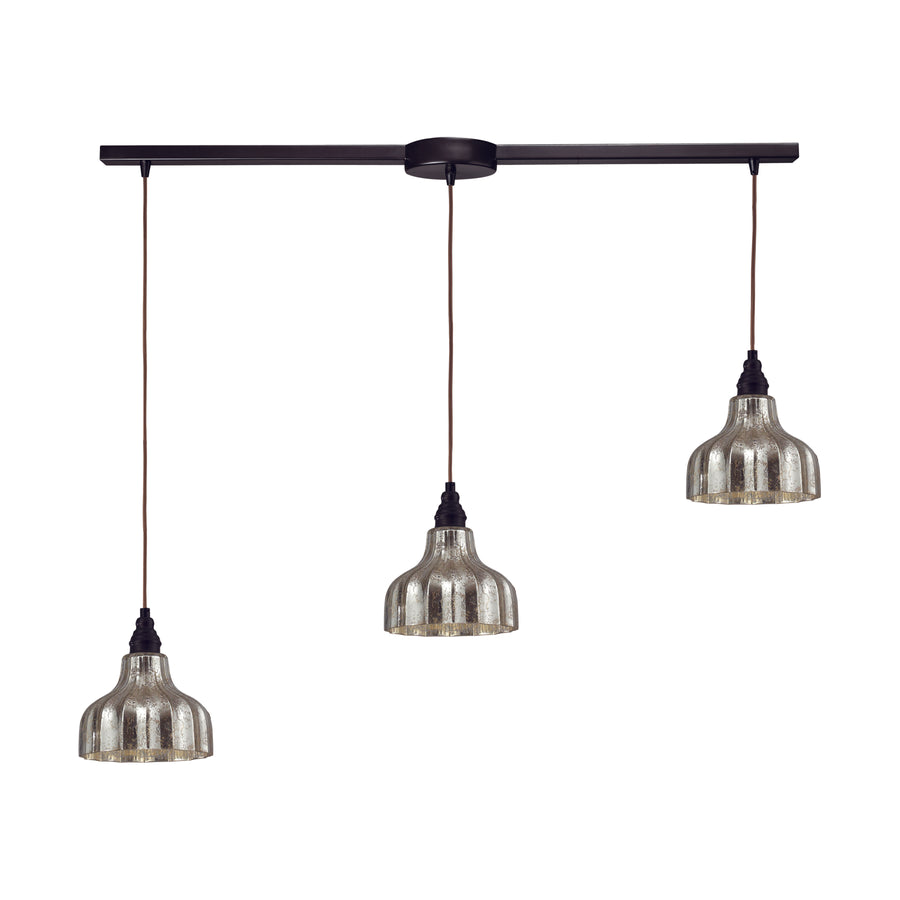 Danica 36' 3 Light Mini Pendant in Silver Mercury Glass & Oiled Bronze