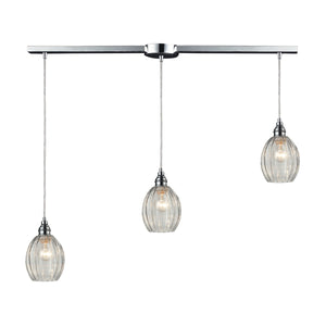 Danica 36' 3 Light Scalloped Mini Pendant in Clear Glass & Polished Chrome