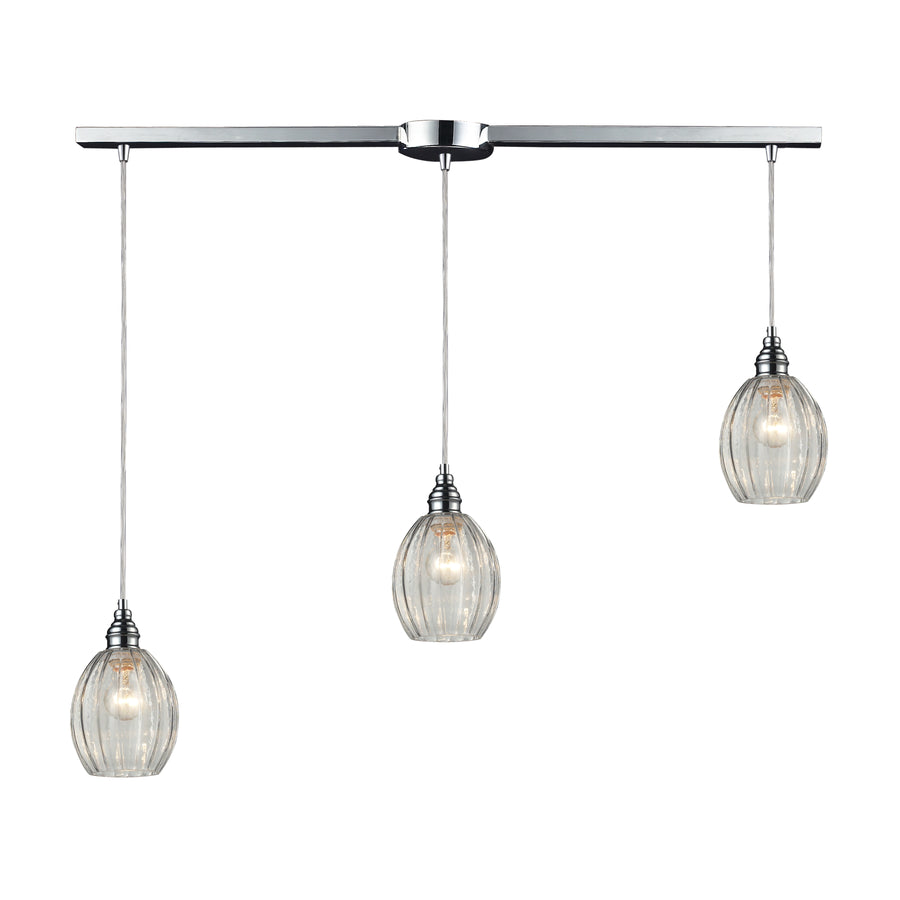 Danica 36' 3 Light Scalloped Mini Pendant in Clear Glass & Polished Chrome