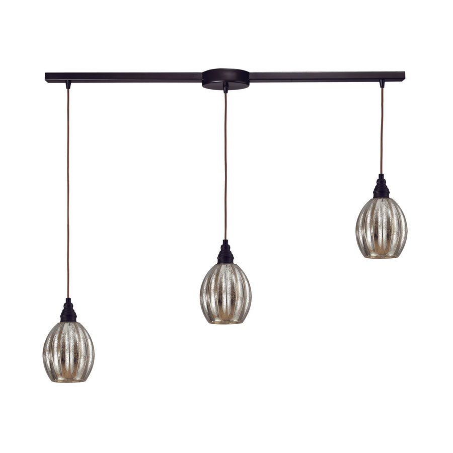 Danica 36' 3 Light Scalloped Mini Pendant in Silver Mercury Glass & Oiled Bronze