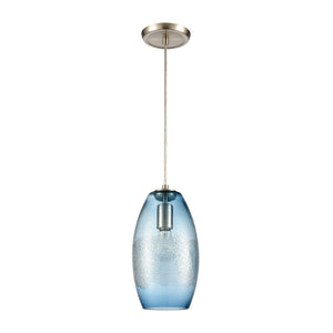 Ebbtide 12' 1 Light Mini Pendant in Aqua Textured Glass & Satin Nickel