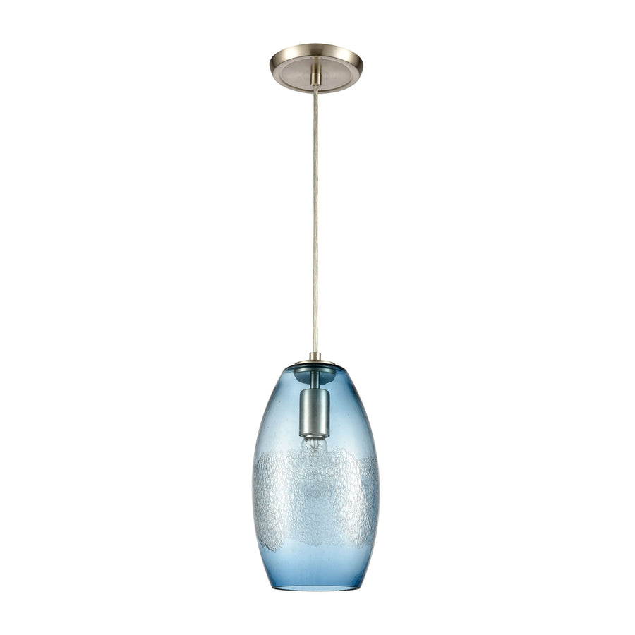 Ebbtide 12' 1 Light Mini Pendant in Aqua Textured Glass & Satin Nickel