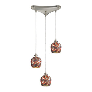 Fusion 10' 3 Light Mini Pendant in Multicolor Mosaic Glass & Satin Nickel