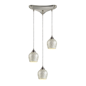 Fusion 10' 3 Light Mini Pendant in Silver Mosaic Glass & Satin Nickel