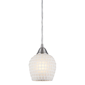 Fusion 5' 1 Light Mini Pendant in White Mosaic Glass & Satin Nickel
