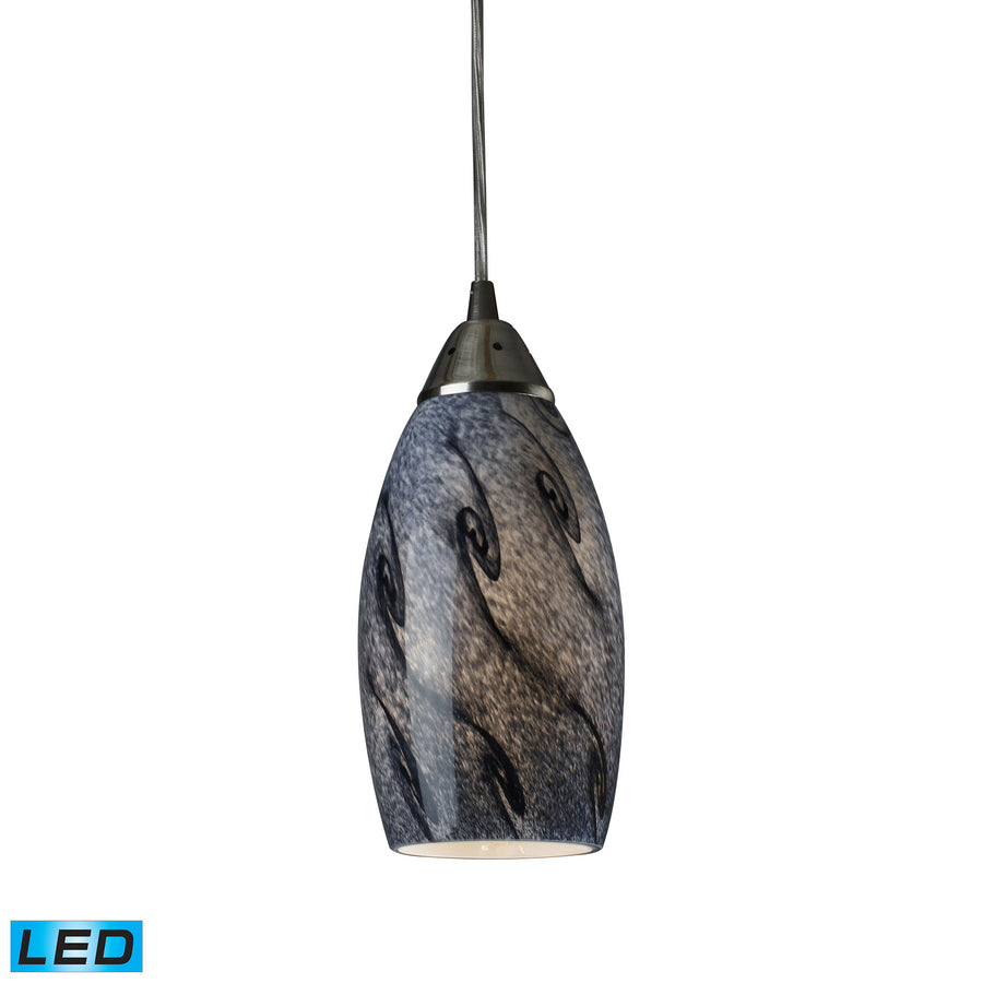 Galaxy 5' 1 Light LED Mini Pendant in Smoke Glass & Satin Nickel