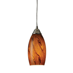 Galaxy 5' 1 Light Mini Pendant in Brown Glass & Satin Nickel
