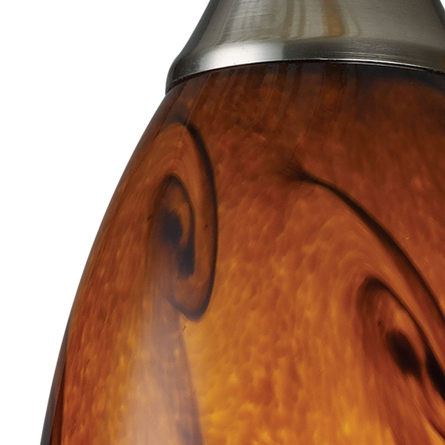 Galaxy 5' 1 Light Mini Pendant in Brown Glass & Satin Nickel