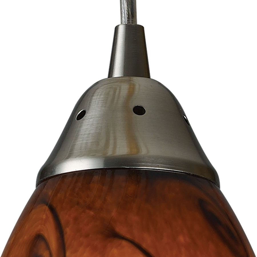 Galaxy 5' 1 Light Mini Pendant in Brown Glass & Satin Nickel