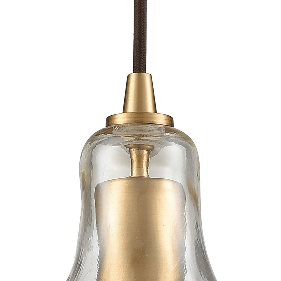 Hand Formed Glass 10' 1 Light Mini Pendant in Champagne Hand-formed Glass & Satin Brass