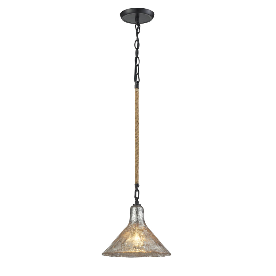 Hand Formed Glass 10' 1 Light Mini Pendant in Silver Mercury Glass & Oil Rubbed Bronze