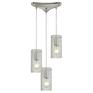 Ice Fragments 10' 3 Light Mini Pendant in Clear Glass & Satin Nickel