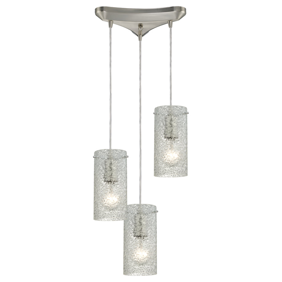 Ice Fragments 10' 3 Light Mini Pendant in Clear Glass & Satin Nickel
