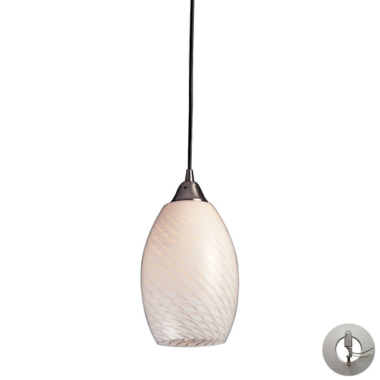 Mulinello 6" 1 Light Mini Pendant in White Swirl Glass & Satin Nickel with Adapter Kit