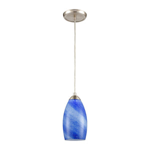 Planetario 5' 1 Light Mini Pendant in Blue Swirl Glass & Satin Nickel