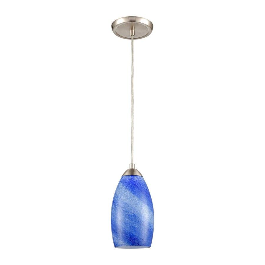 Planetario 5' 1 Light Mini Pendant in Blue Swirl Glass & Satin Nickel