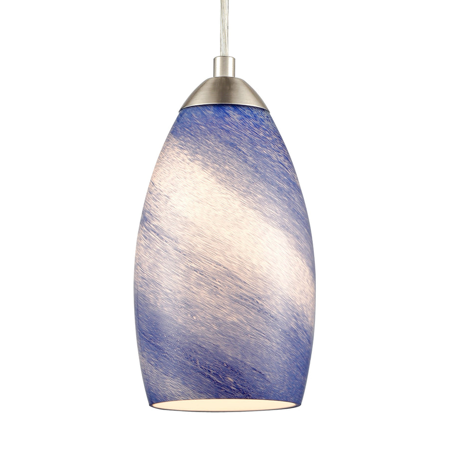 Planetario 5' 1 Light Mini Pendant in Blue Swirl Glass & Satin Nickel