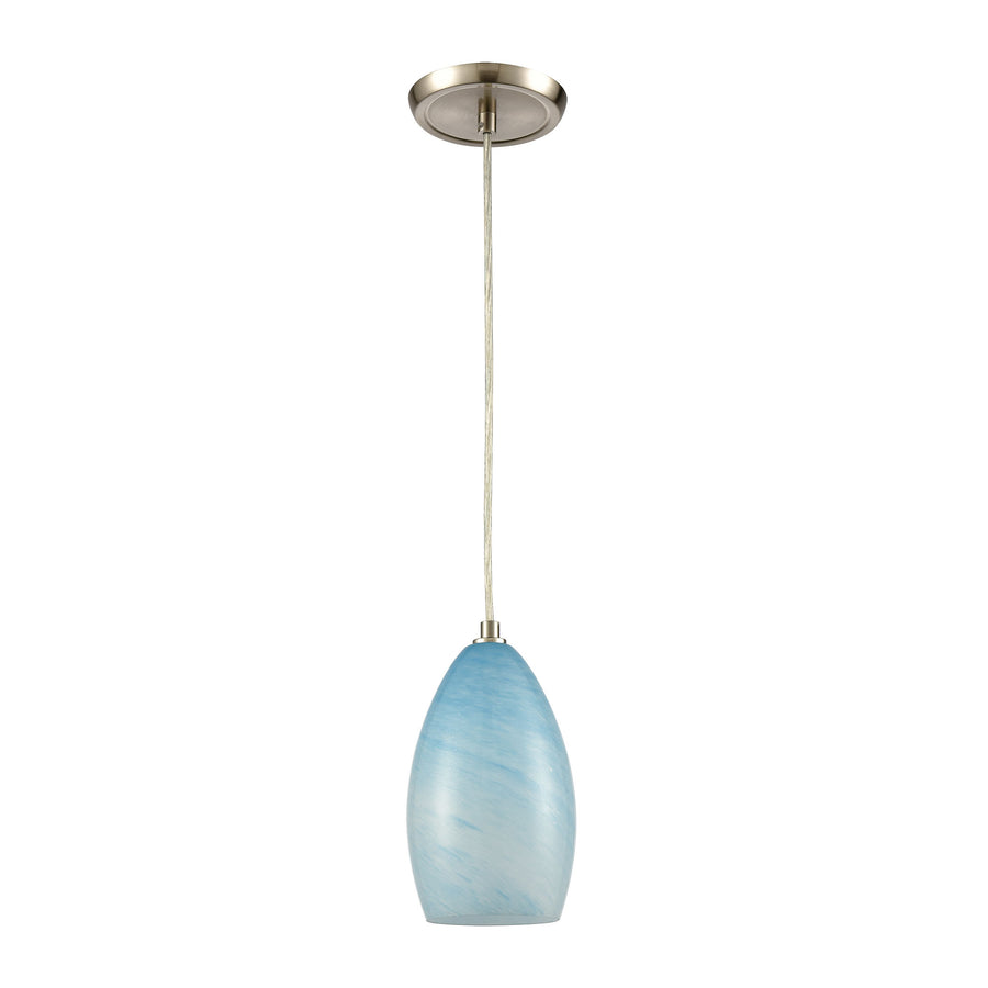 Planetario 5' 1 Light Mini Pendant in Light Blue Swirl Glass & Satin Nickel