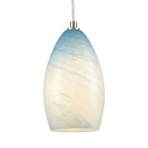 Planetario 5' 1 Light Mini Pendant in Light Blue Swirl Glass & Satin Nickel