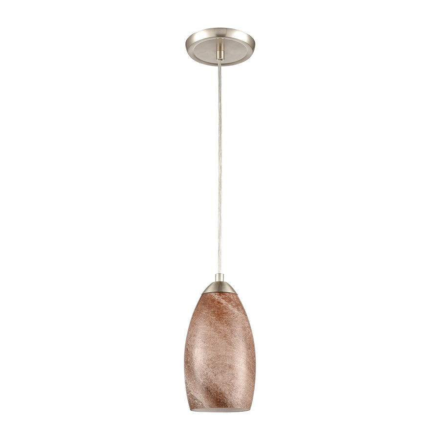 Planetario 5' 1 Light Mini Pendant in Light Brown Swirl Glass & Satin Nickel