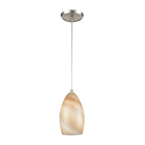 Planetario 5' 1 Light Mini Pendant in Swirling Beige and Tan Glass & Satin Nickel