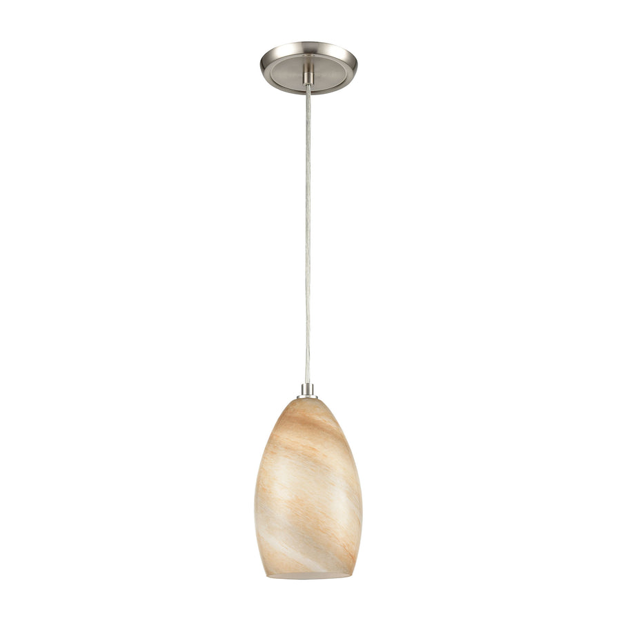 Planetario 5' 1 Light Mini Pendant in Swirling Beige and Tan Glass & Satin Nickel