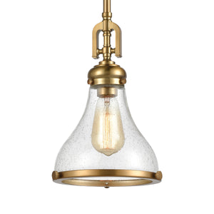 Rutherford 9' 1 Light Mini Pendant in Clear Seeded Glass & Satin Brass