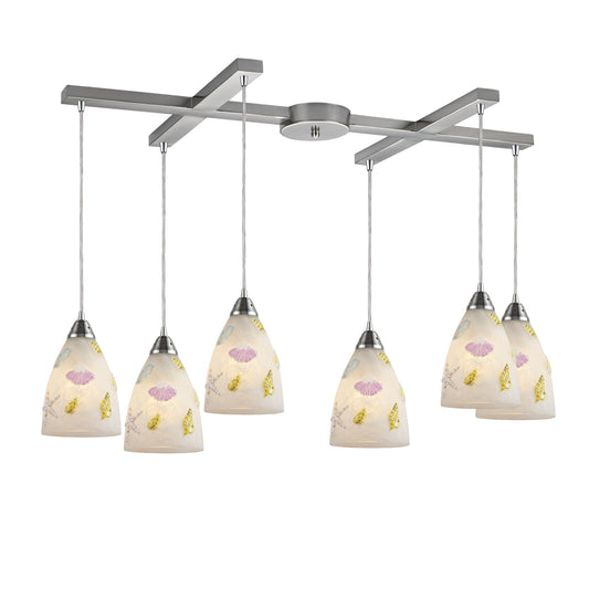 Seashore 33" 6 Light Mini Pendant in Satin Nickel