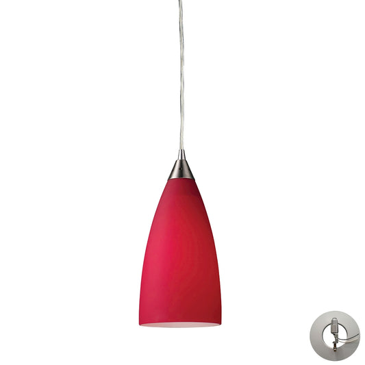 Vesta 5" 1 Light Mini Pendant in Cardinal Red Glass & Satin Nickel with Adapter Kit