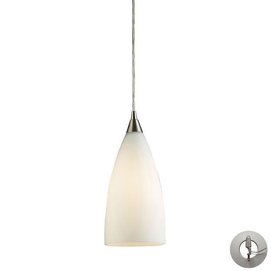 Vesta 5" 1 Light Mini Pendant in White Glass & Satin Nickel with Adapter Kit