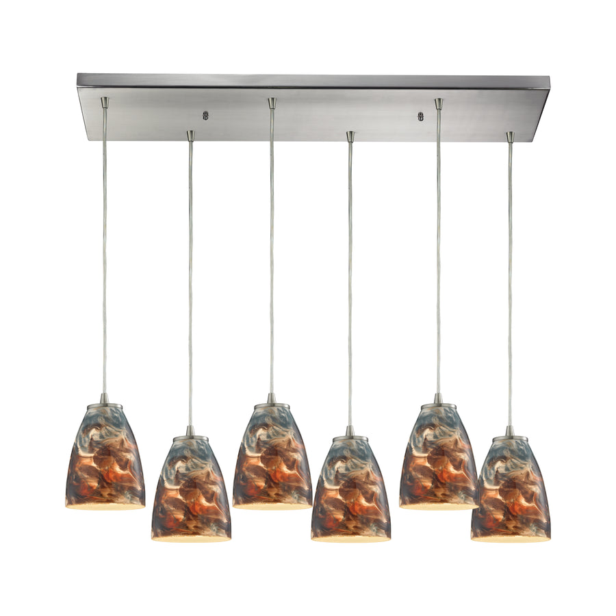 Abstractions 30' 6 Light Mini Pendant in Satin Nickel