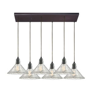 Hand Formed Glass 30' 6 Light Mini Pendant in Oil Rubbed Bronze